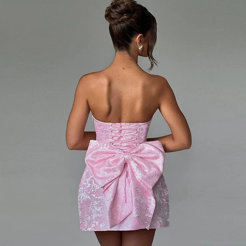 Ladies Summer Evening Birthday Party Dress Women Sleeveless Backless Bow New Fashion Mini Dresses Club Streetwear Woman Clothes