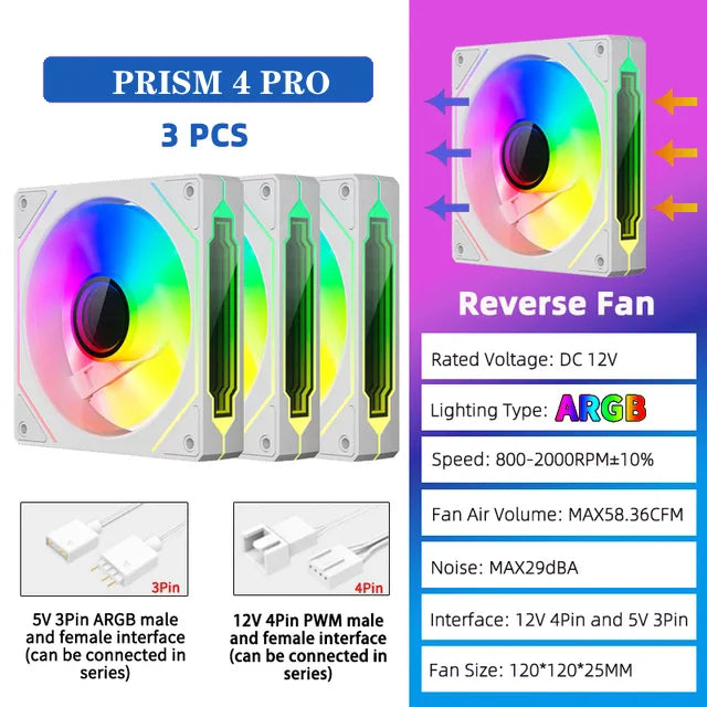 ICE Whale Prism 4 PRO PC Case Fan 120mm  ARGB Cyclic Mirror Light Effect PWM 800-1800RPM CPU Cooler ventilador