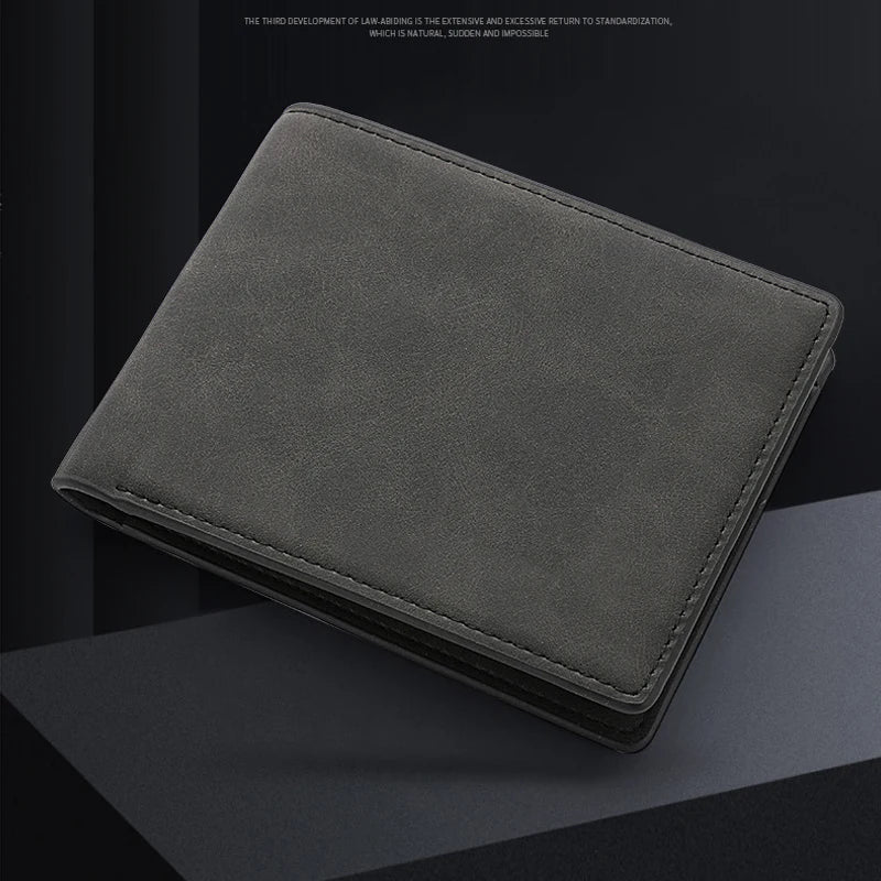 Men's Genuine PU Leather Wallet - Short Vintage Zipper Design with Money Clip, Soft Business Wallet for Students