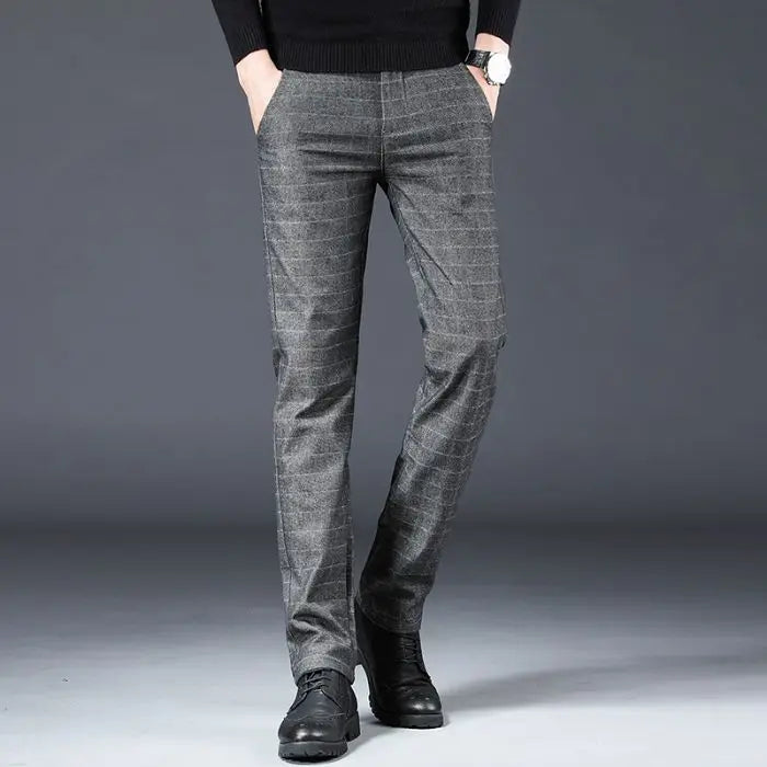 Fashion Men Smart Casual Tailored Trousers Male Slight Strech Loose Straight Dress Pants Versatile Slim Fit Thin Black Trousers
