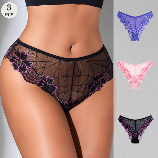 3pcs/pack Low Rise Sexy Floral Panties Elegant Sexy Lingerie Comfortable Breathable Female Underwear Hot Sale Solid Lady Briefs
