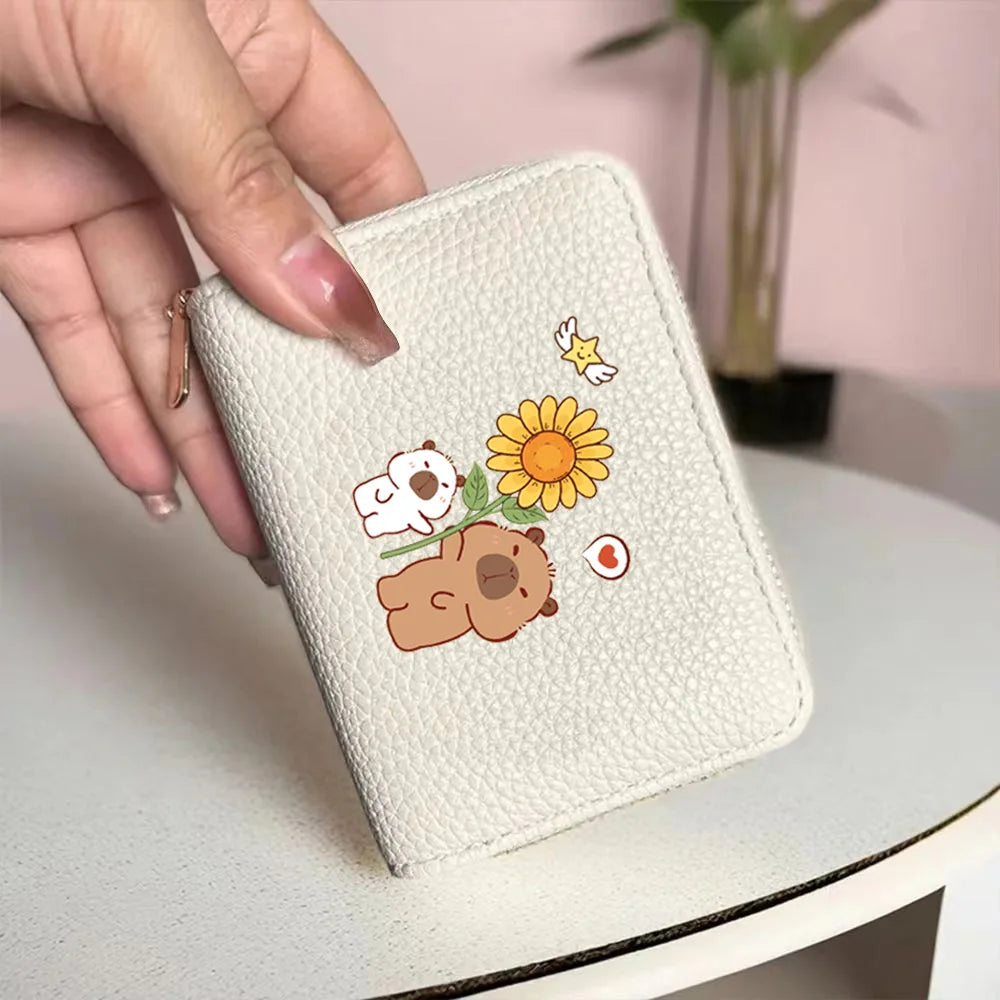PU Leather Zipper Credit Card Holder, Cartoon Print Fashionable And Compact Women's Coin Purse, Suitable For Women's Daily Use