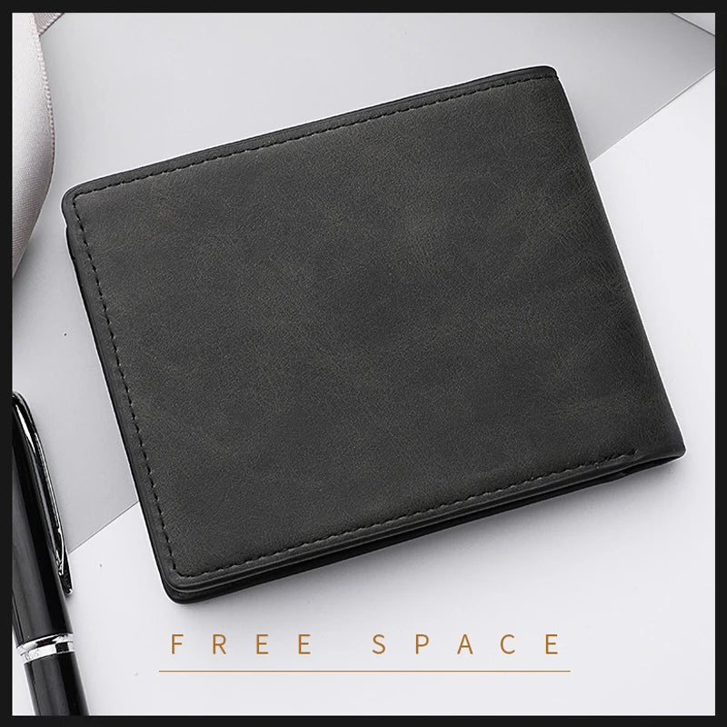 Men's Genuine PU Leather Wallet - Short Vintage Zipper Design with Money Clip, Soft Business Wallet for Students
