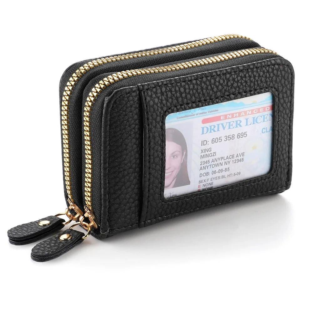 Multi Slot  Holder Fashion Wallet Female Bank Card ID Holder Female PU Leather Protection Case Coin Zipper Wallet