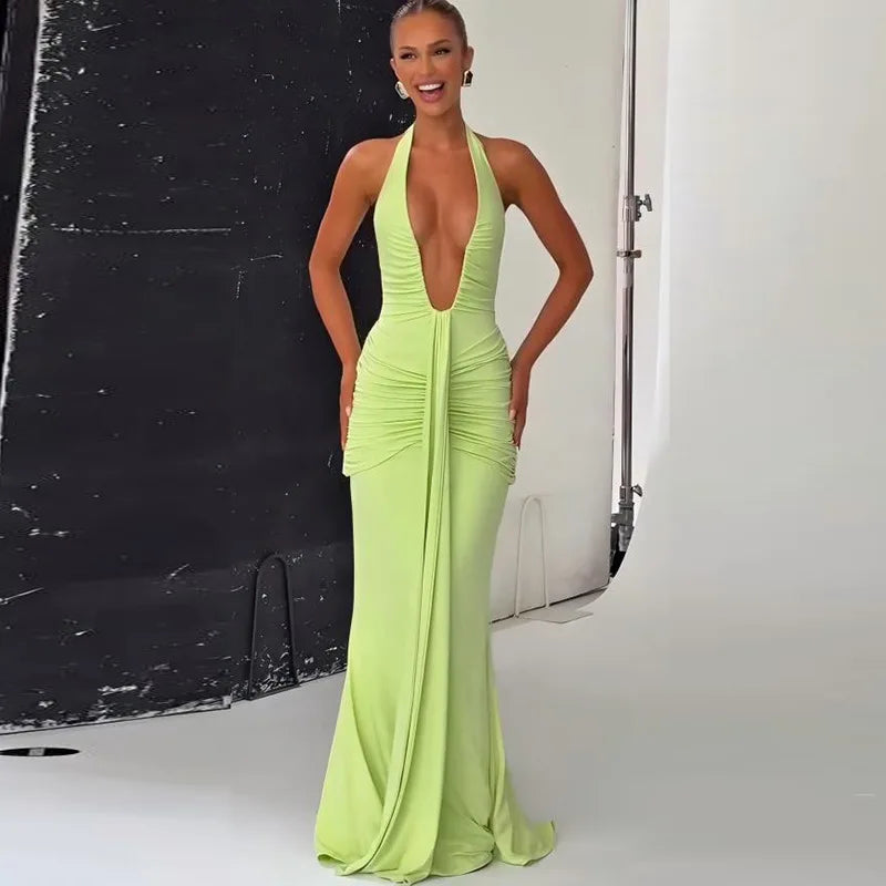 Ladies Summer Elegant Evening Party Dress For Women Sleeveless Backless Halter Sexy Long Dresses Woman Clothes Birthday Clubwear