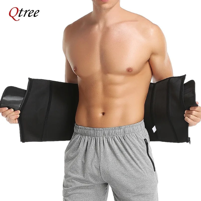 Qtree Men Workout Waist Trainer Tummy Slimming Sheath Sauna Body Shaper Trimmer Belt Abs Abdomen Mens Shapewear Weight Loss