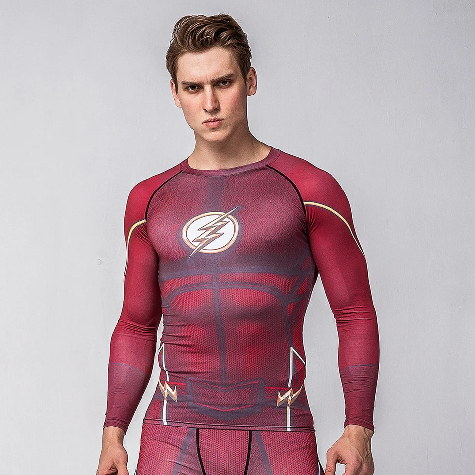 Rashguard Super T-Shirt Men's Long Sleeve Compression Tight Fitness Gym Sports Digital Printing Running Tracksuit Hero Jerseys