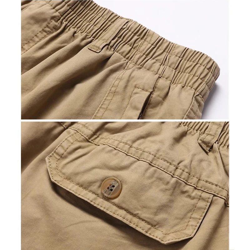 Mens Casual Pants With Zipper Pockets Cotton High Quality 2023 Summer Autumn Stretchable Waist Sports Work Utility Trousers