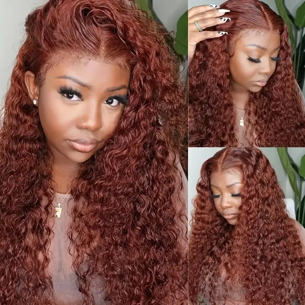 Reddish Brown Deep Wave Lace Front Human Hair Wig 32 40 Inch Colored Hd Lace Frontal Wig For Women 13x6 Water Curly Wigs 5x5 4x4