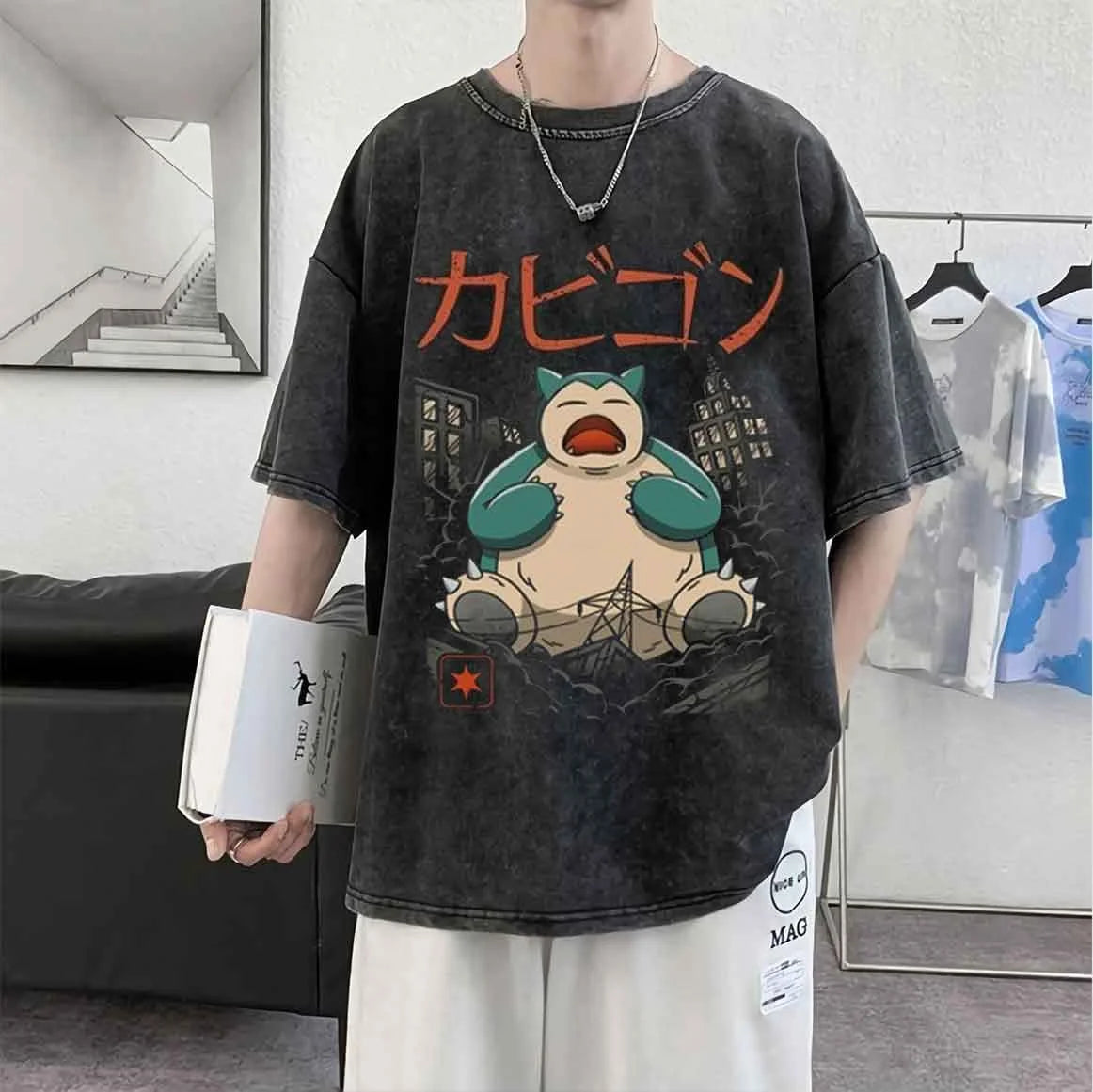 Pokemon Gengar Graphic T-shirts Man Summer Y2k Clothes Women Washed Cotton Casual Short-sleeved Tee Oversized Streetwear Tops