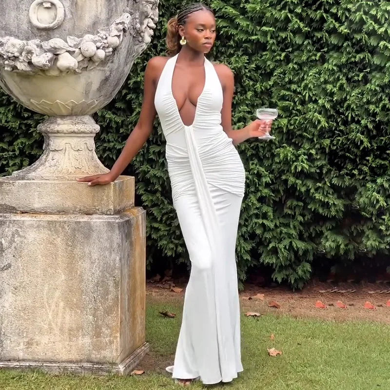 Ladies Summer Elegant Evening Party Dress For Women Sleeveless Backless Halter Sexy Long Dresses Woman Clothes Birthday Clubwear