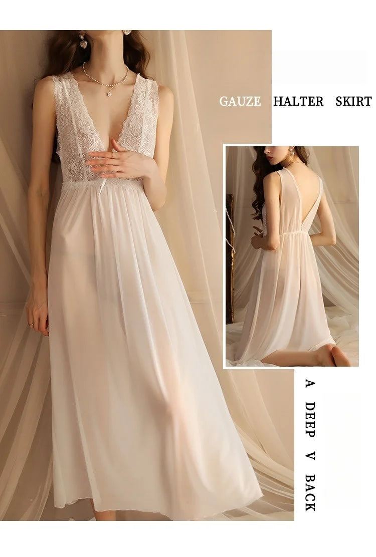 2025 Sheer Mesh Chemise Nightgown Adjustable Straps Full Length Lingerie Set Comfort Stretch Women Sleepwear Night Dress Woman