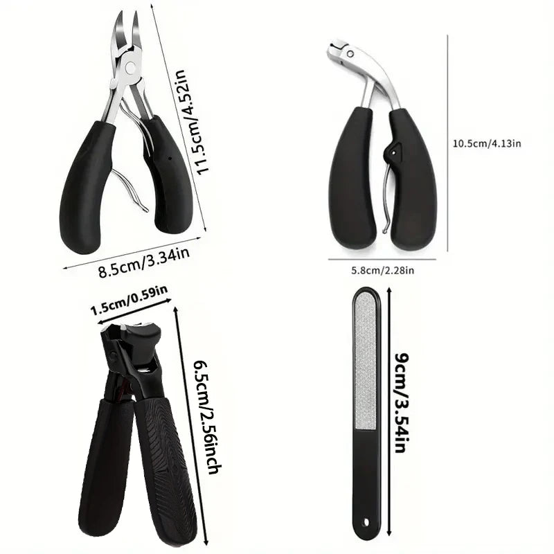 4pcs Ingrown Toenail Clipper Set for Thick Nails - Heavy-Duty Podiatrist Grade, Stainless Steel Blades with Easy Grip Handle - P