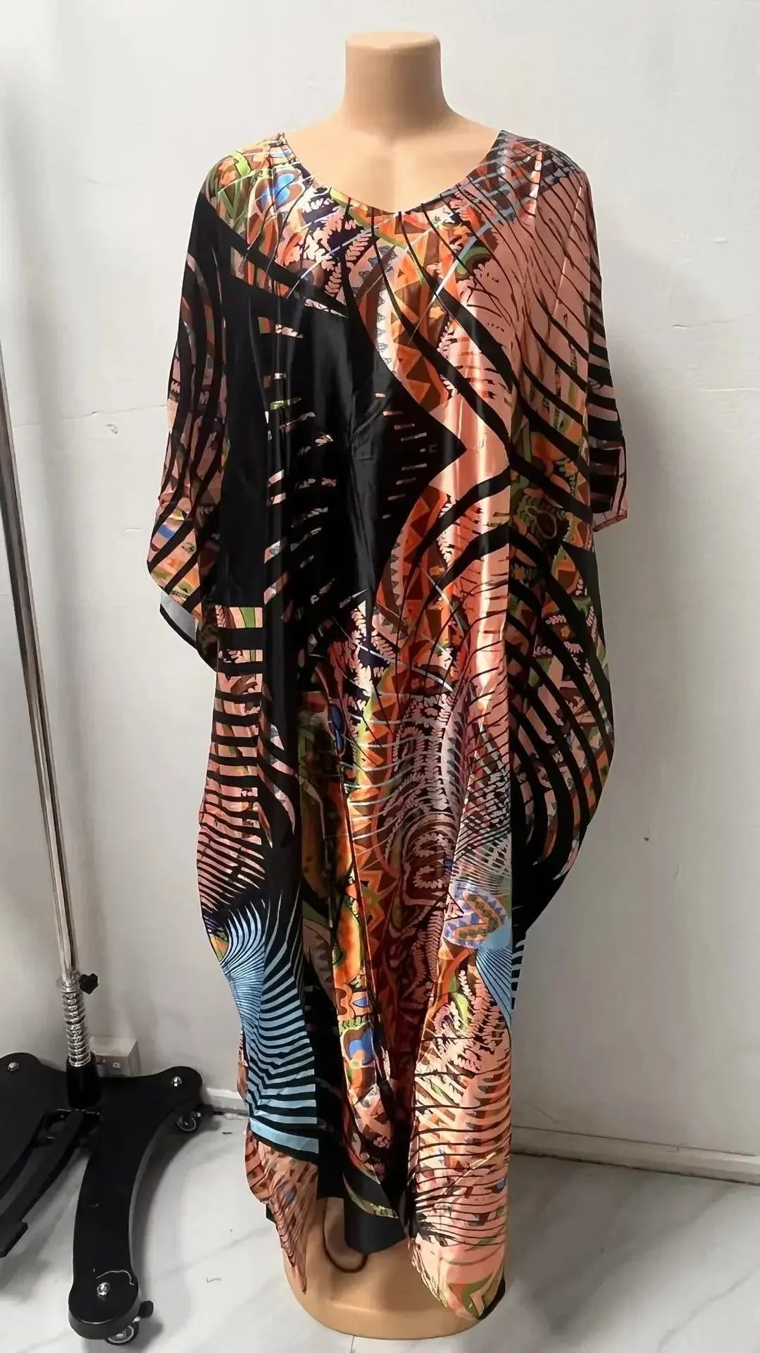 Comfortable plus Size Women's Dress Floral Print Loose Waist Long Skirt Batwing Sleeve V Neck Ankle Length Elegant Fashion