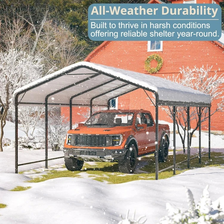 Carport 12x20 FT Metal Carport with Enhanced Base Outdoor Heavy Duty Garage Galvanized Car Shelter for Pickup, Boat, Car and Tra