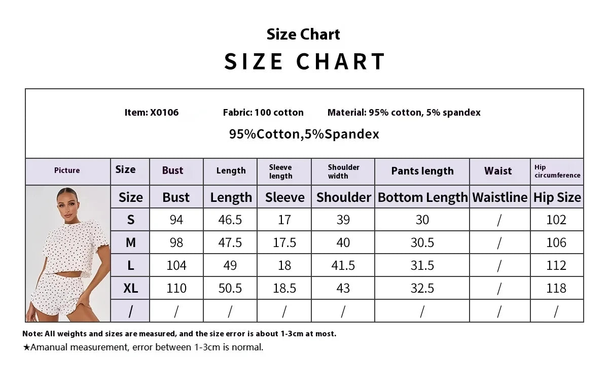 New Summer Women's Pajama Set, Cotton-blend Home Wear With Heart Print, Casual Round Neck Short Sleeve Shorts Two-piece Set