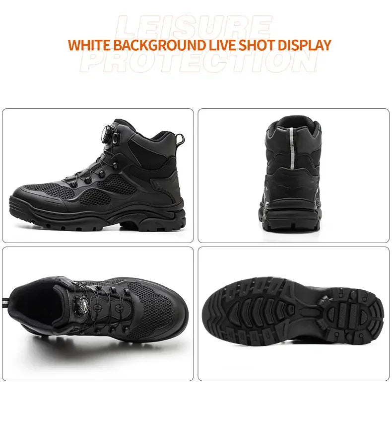 Rotary Buckle Work Boots Safety Steel Toe Shoes Men Breathable Safety Shoes Brand Indestructible Shoes Puncture-Proof work Shoes