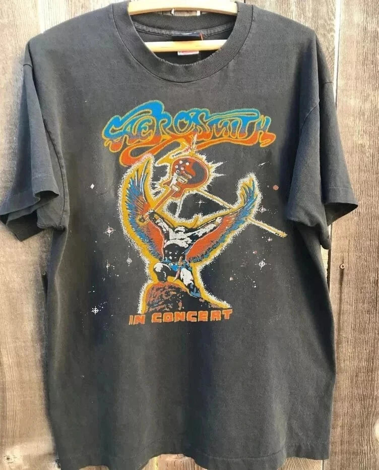 American Aerosmith Graphic Charcoal Vtg T-Shirt Unisex Summer New Vintage Men's and Women's Streetwear