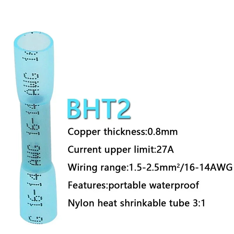 10/50/100/200PCS Heat Shrink Butt Wire Connectors AWG 24-10 0.3-6.0mm2 Waterproof Insulated Automobile Wire Cable Crimp Terminal