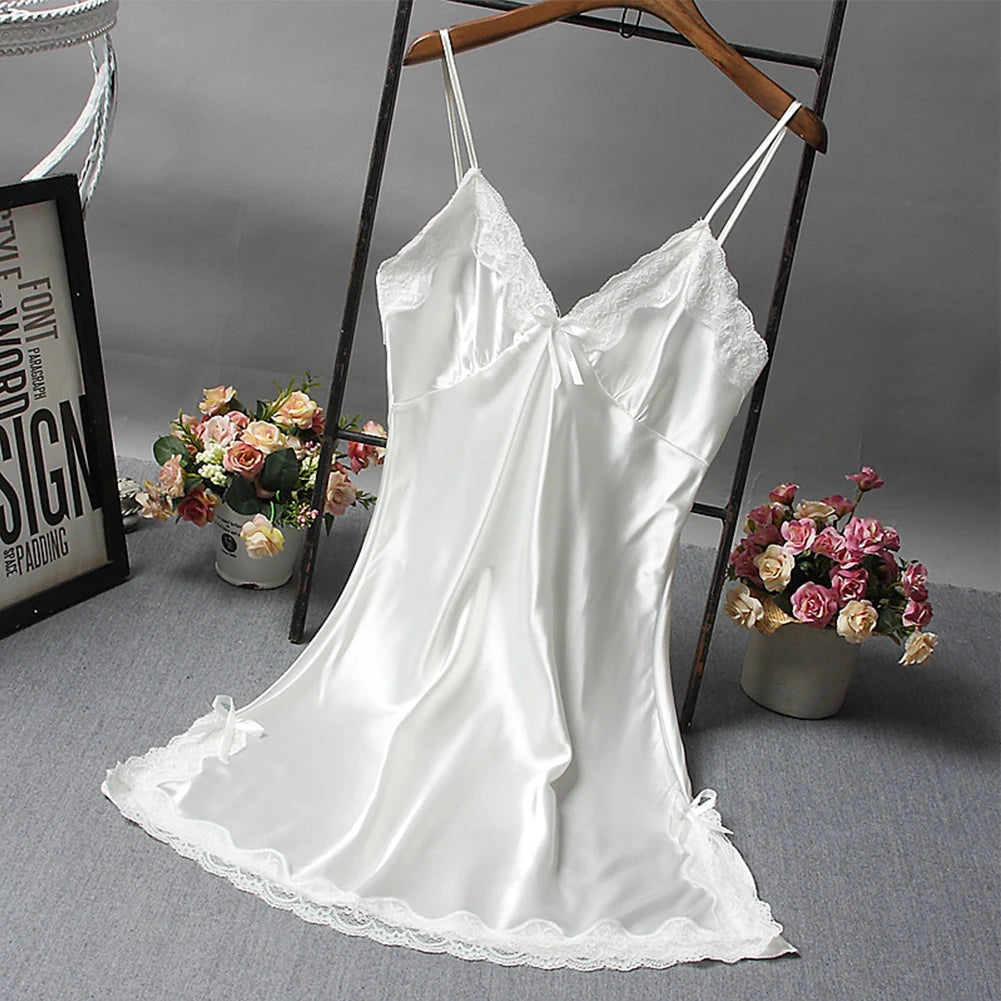 Women Sexy Satin Soft Nightdress Lace Lingerie Women Secret Clothes Sleepwear New Dress Ladies Wrap Dress Robe Sexy Underwear