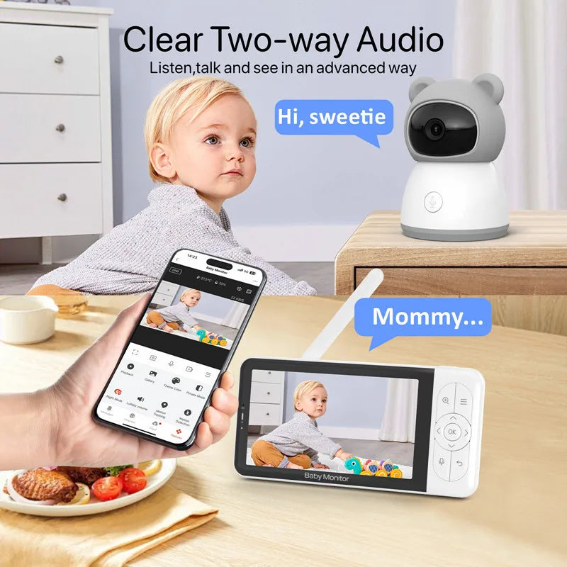 Tuya Smart Wireless Video Baby Monitors 5" 1080P Display Temperature Detection APP View Control Baby Nanny 2-Way Audio Baby Cam
