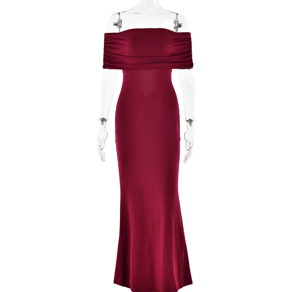 Ladies Summer Off Shoulder Fashion Evening Party Dresses For Women Strapless Backless Ruched Maxi Dress Birthday Clubwear Outfit