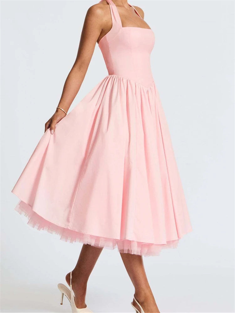 Ladies Summer 2 Layers Elegant Evening Party Dress Women Sleeveless Backless Halter Maxi Dresses Club Streetwear Female Outfits