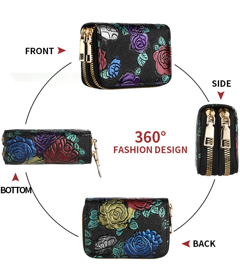 Women's Credit Card Wallet Large Capacity Multi-Card Slot Coin Wallet Double Zipper Credit Card Holder For Women