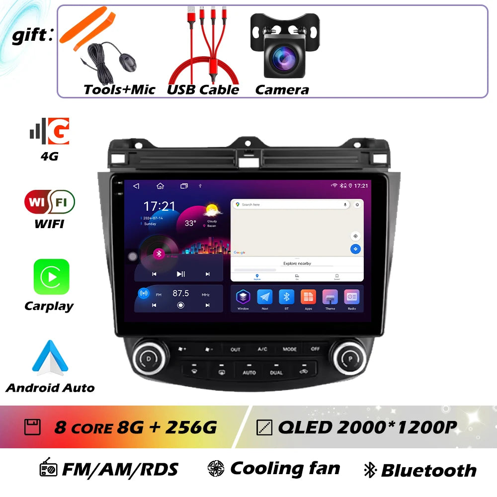 Android OS For Honda Accord 7 CM UC CL 2004 - 2007 Car Radio Navigation 4G WIFI BT No 2 Din DVD GPS CPU Multimedia Player