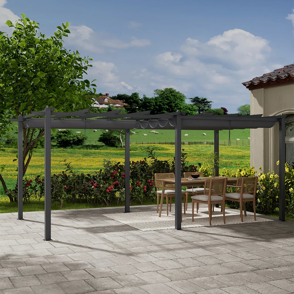 【Breeins】Metal Pergola w/Thicker Post & Upgraded Retractable Pergola Canopy, Heavy-Duty Aluminum Pergolas and Gazebos