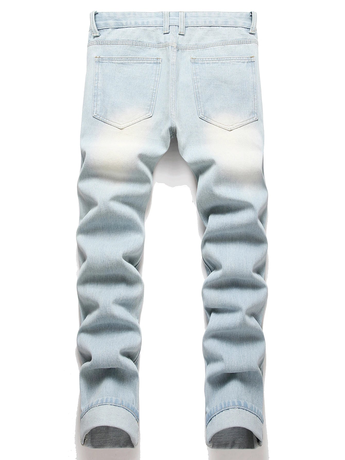 Men's Vintage Light Blue Jeans Straight Loose Fit Distressed Cat Whisker Denim Pants Casual Streetwear High Quality Stretch 28-4