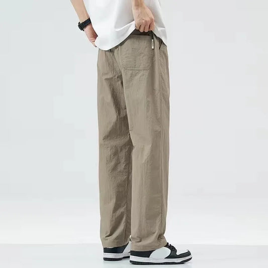 Summer Thin Casual Long Pants Ice Silk Qui Dry Men's Loose Straight Leg Trendy Brand Wide Leg Sports Pants