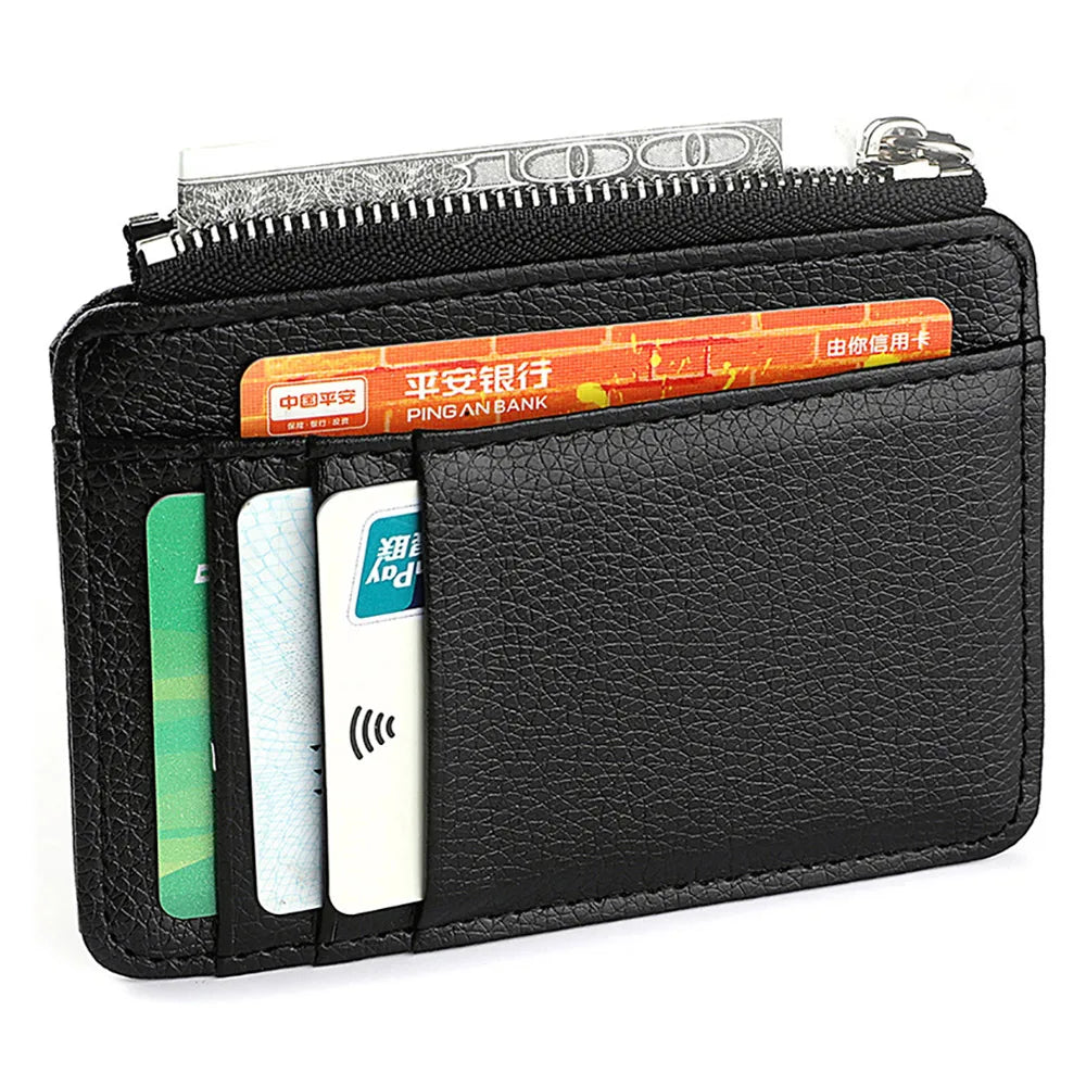 Ultra-Thin Mini Multi-Slot Credit Card Holder for Women PU Leather Zipper Wallet Compact Card Case Ladies' Organizer