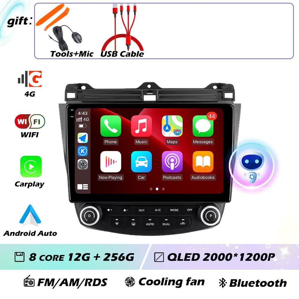 Android OS For Honda Accord 7 CM UC CL 2004 - 2007 Car Radio Navigation 4G WIFI BT No 2 Din DVD GPS CPU Multimedia Player