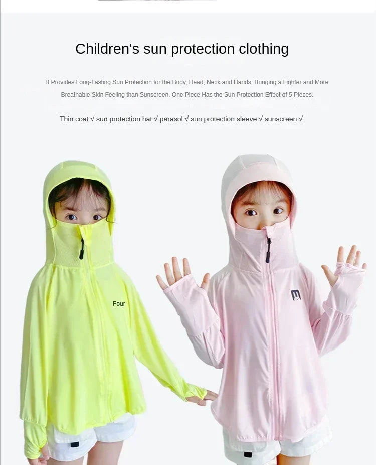 Children's Sun Protection Clothing Outdoor Ice Silk Sun Protection Jacket UV Resistant Summer Outdoor Play Sun Protection Jacket