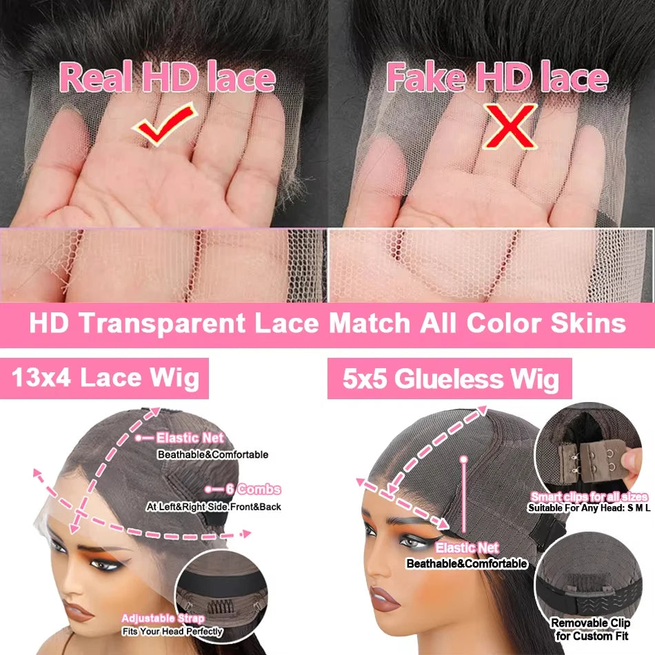 Bone Straight 13x4 HD Lace Front Human Hair Wigs Brazilian Remy Frontal Wig 5x5 Glueless Wigs Human Hair Ready To Wear For Women