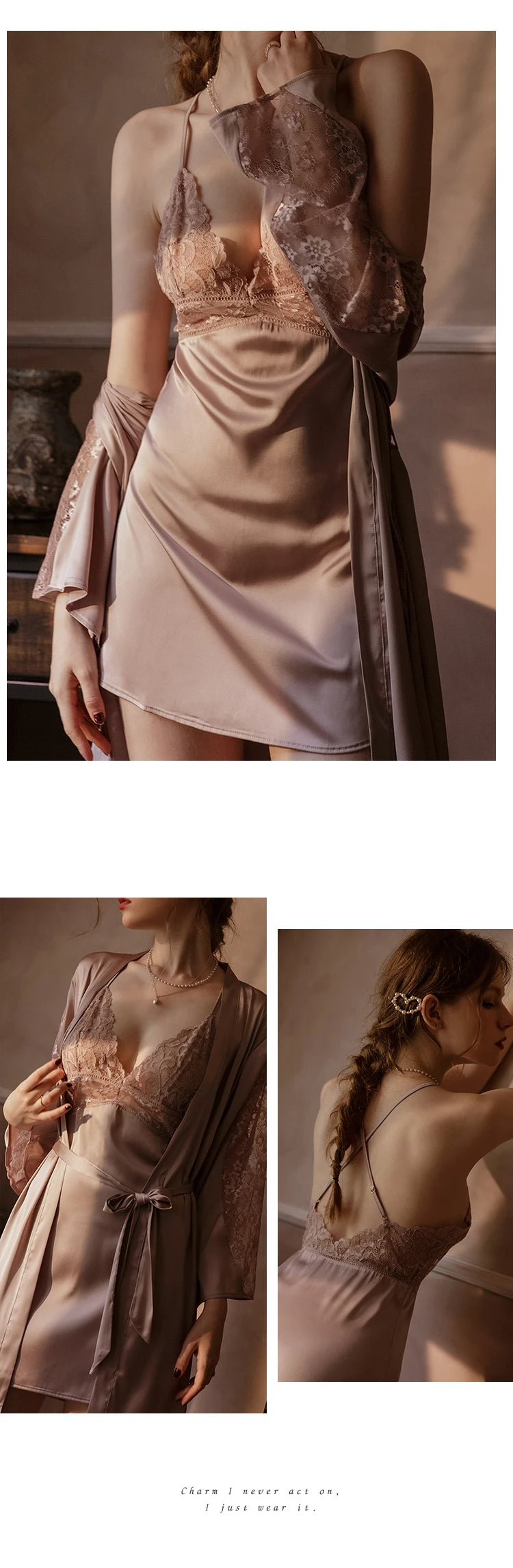 with Chest Pad Sleepwear Dress Backless Strap Nightgowns Lace Hot Temptation Vintage Nightgowns V-neck Nightwear Silk Homewear