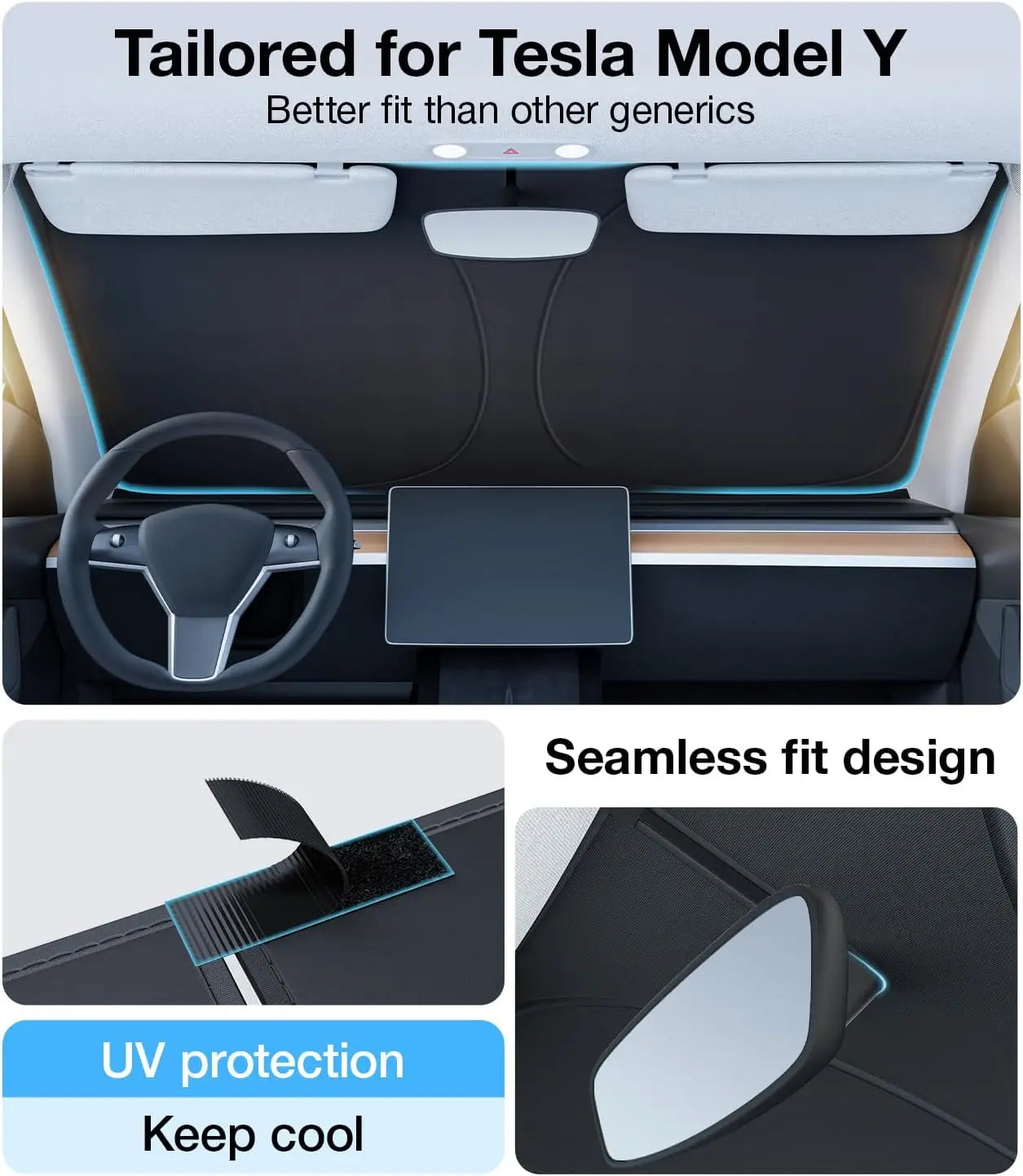 2025 For Tesla Model Y Juniper Model 3 Highland Windshield Sunshade Sun Blockage Foldable Heat Insulation Sunshade Storage Bag