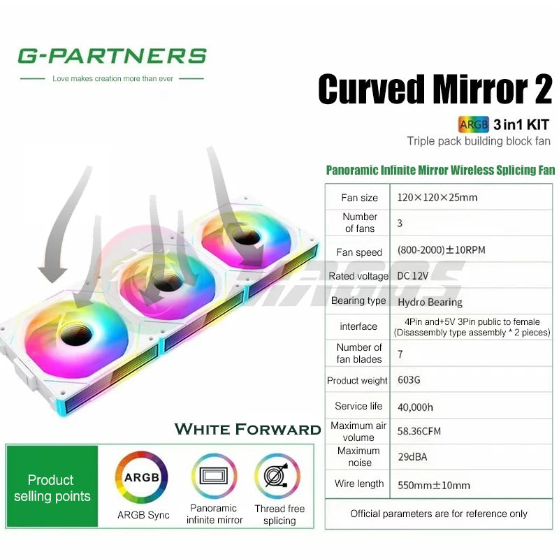 Infinity Mirror Uni Fan 3 in 1 Kit, ARGB Light Effect Forword Reverse Blade, PC Gamer Cabinet Water Cooling Silent Mute Radiator