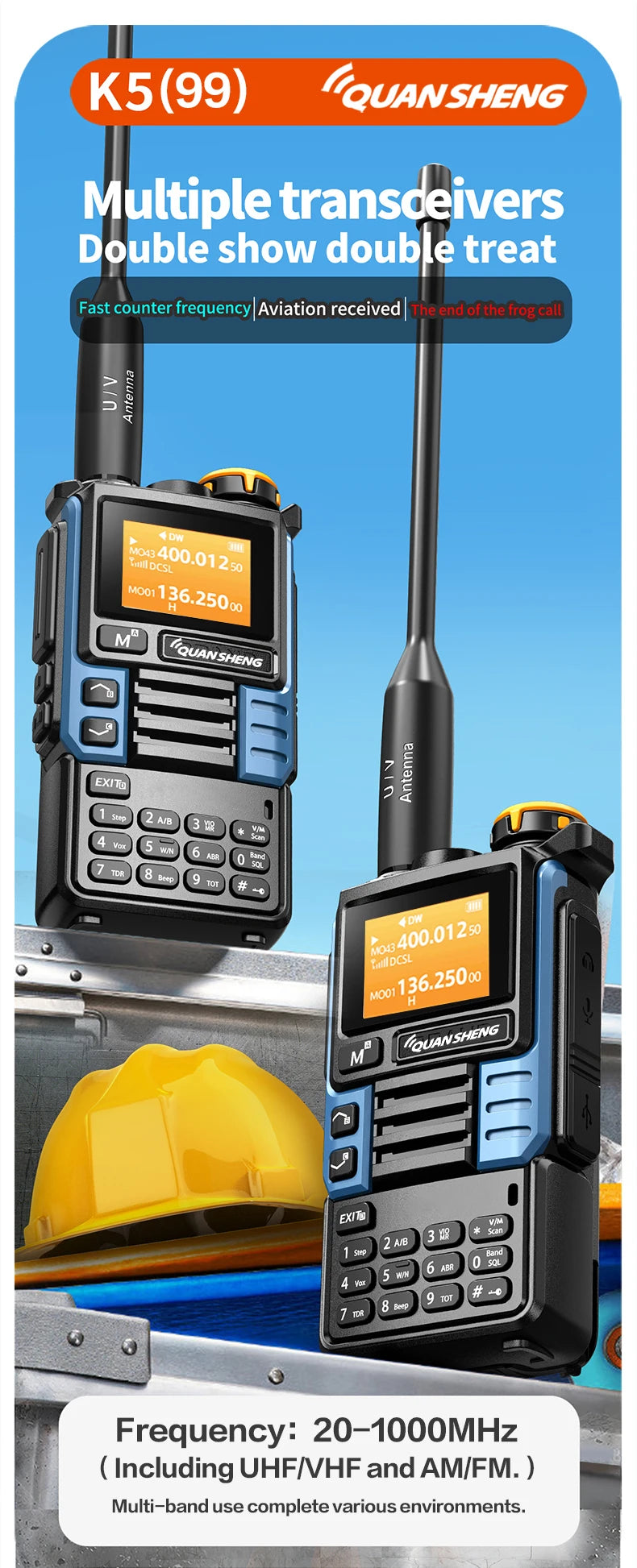 Quansheng UV-K6 Upgrade UV-K5 (99) Interphone 5W Air Band Radio Tyep C Charging UHF VHF DTMF FM Scrambler NOAA Wireless Frequenc