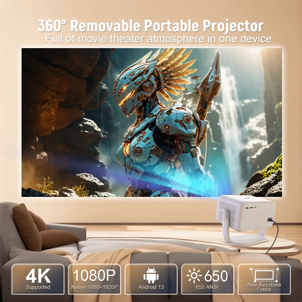 Velec Netflix Certification Projector Android 13 4K Native 1080P 650ANSI With Auto Focus Wifi6 BT5.2 360° Home Outdoor Projector