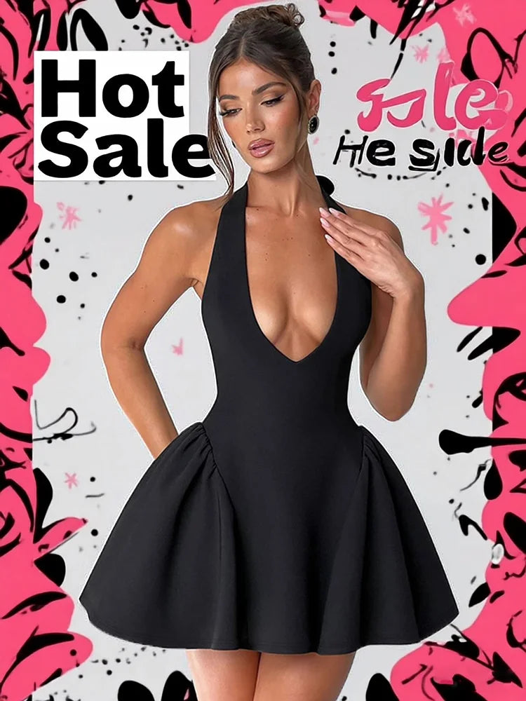 Ladies Summer Elegant Evening Party Maxi Dress Women Sleeveless V-Neck Backless Halter Fashion Birthday Long Dresses 2025 Club