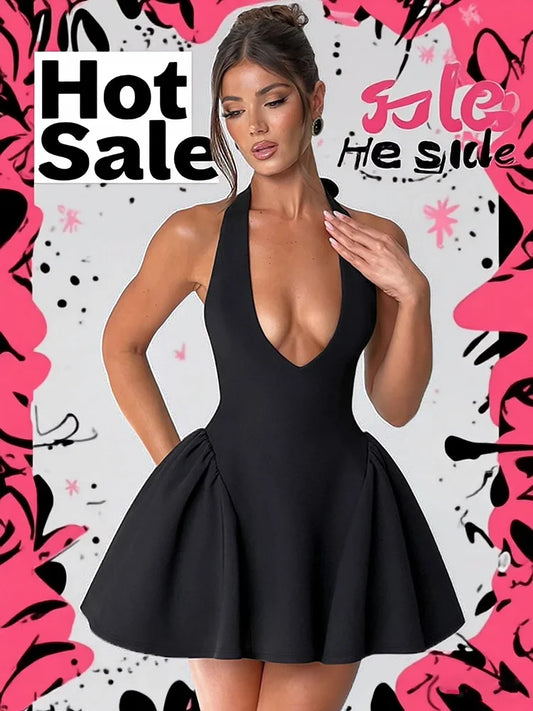 Ladies Summer Elegant Evening Party Maxi Dress Women Sleeveless V-Neck Backless Halter Fashion Birthday Long Dresses 2025 Club