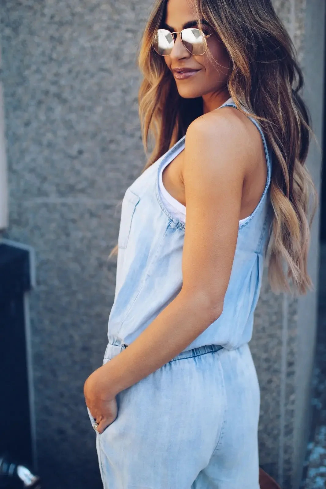 Summer Fashion Jumpsuit for Women Romper Overalls Single-breasted Casual Denim Trousers Sleeveless Ankle Pants Loose Jumpsuits