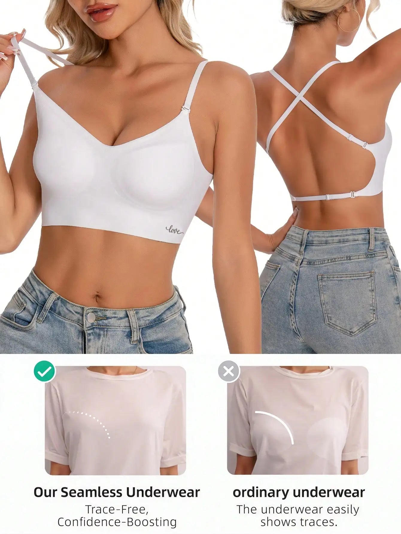 Women's Seamless Backless bra backless strapless underwear Summer bra Sexy Bra,Three types of straps,adjustable shoulder straps
