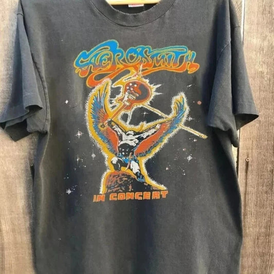 American Aerosmith Graphic Charcoal Vtg T-Shirt Unisex Summer New Vintage Men's and Women's Streetwear
