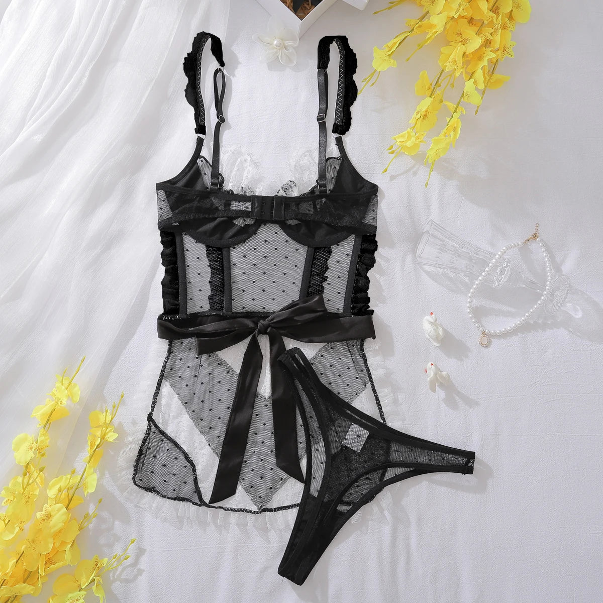 MUZISKAT Maid Lingerie Patchwork Lace Transparent Backless BodySuit Seductive Underwear Sexy Below Set Naked Woman Erotic Outfit