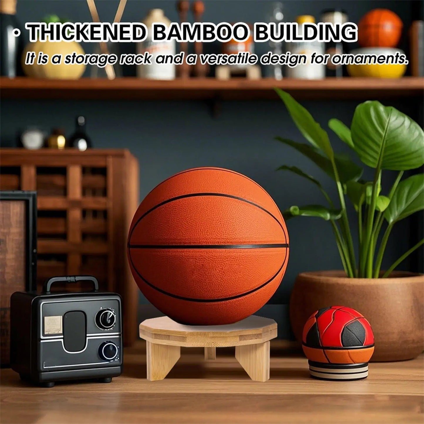 Basketball Holder Wood Football Holder Decorative Basketball Display Stand For Bookshelf Room Garage Kids Teen Living Room Decor