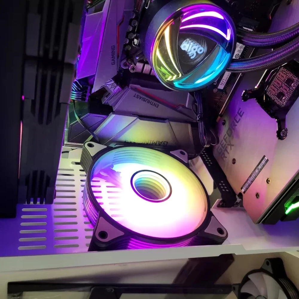 Aigo AR12PRO Computer Case Fan Ventoinha PC magnetic light bar 120mm RGB Fan 4pin PWM CPU Cooling Fan 3p5v Argb 12cm Ventilador