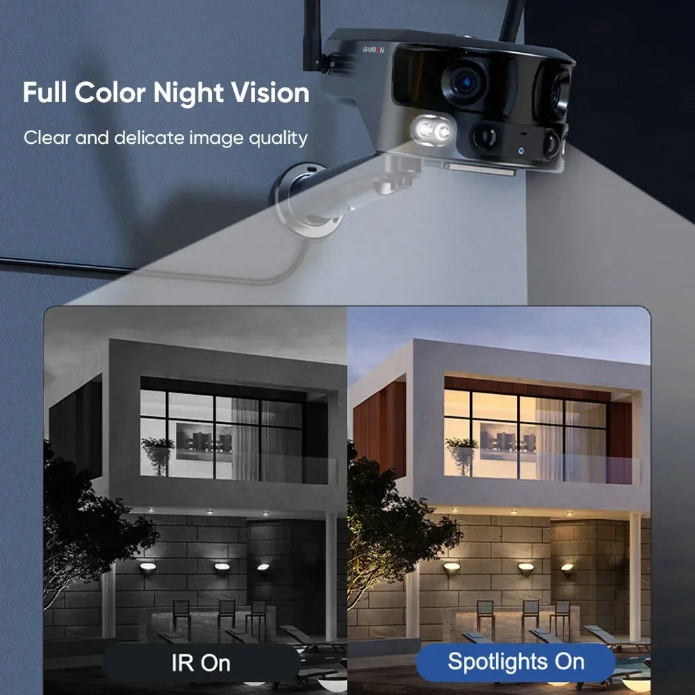 LS VISION 8MP 4G Solar Security Camera Outdoor WIFI 180° Ultra Wide View Angle 4X Zoom Dual Lens PIR Human Detection CCTV Camera